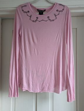 Thomas Wylde Lyocel Graphic Skeleton Design, Pink, Long Sleeve T Shirt -M